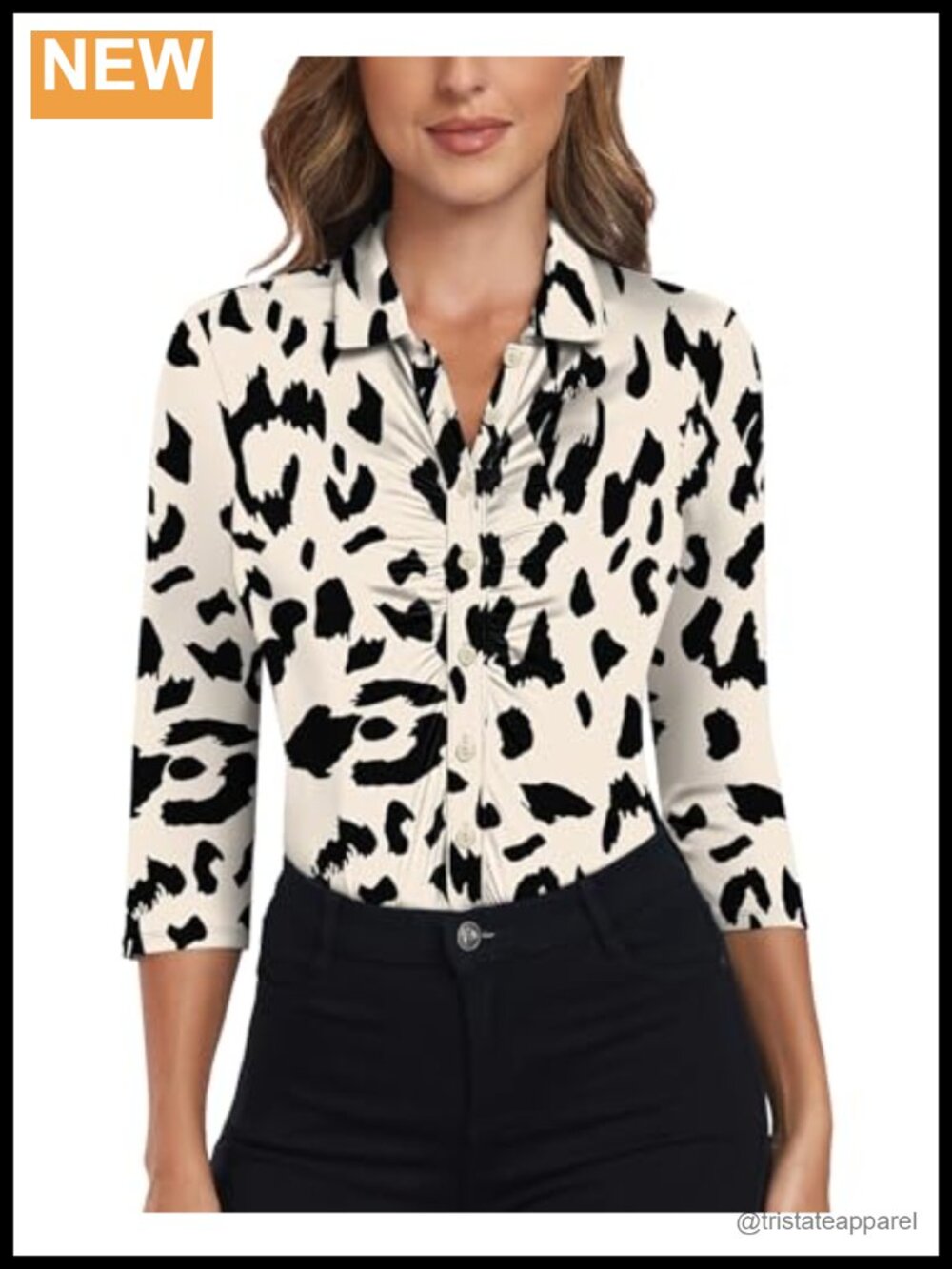 Women's 3/4 Sleeve Golf Polo Shirts Ruched Front Dressy Work Tunic Tops